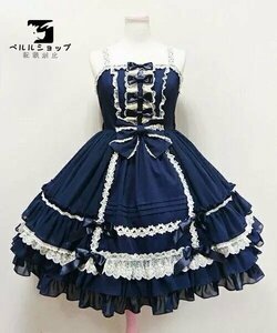  Gothic and Lolita _ Lolita dress short sleeves bustier ribbon decoration blue One-piece .. gothic Lolita size all sorts 