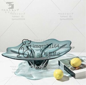 北欧風　高級感　不規則器具　果物皿　実用器物　瑠璃器具　収納　リビング　ダイニングルーム　テーブル台　ブルーグレー