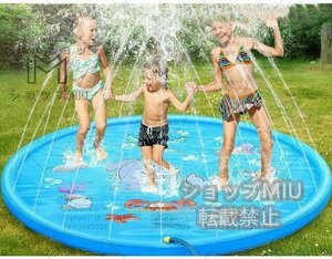 噴水マット 空気入れ 直径150cm 噴水プール 子供プール 家庭用 水遊び おもちゃ ビニールプール 夏対策 庭シャワー キッズプール 親子遊び