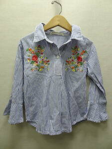 全国送料無料 ドンキージョシー Donkey Jossy 丸高衣料 子供服キッズ女の子 花柄刺繍 長袖 ストライププルオーバーシャツ 120