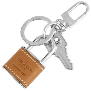  Louis Vuitton key ring M67928 LV leather travel pado lock charm key holder Brown x silver JJS03224