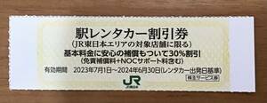 JR東日本 株主サービス券 駅レンタカー割引券 基本料金に安心の補償もついて30％割引 1枚 有効期限2024年6月30日