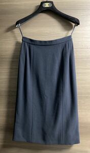  прекрасный товар Chanel Vintage подкладка здесь Mark общий рисунок темно-синий цвет шерсть юбка 38