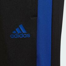 送料込み!! 新品 adidas アディダス 140 裾ジッパーで靴の脱着に便利!(アンクルジップ) 快適!ジャージパンツ ブラック黒/青 即決 ラスト1点_画像4