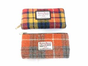 【美品含む】Harris Tweed ハリスツイード 長財布＆ポーチ 2点セット/ロングウォレット/ラウンドファスナー/ウール/チェック柄/LNQ64