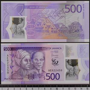 外国紙幣 ジャマイカ 2022年 未使用 500ドル ポリマー