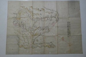 黒船来航　嘉永6年6月　浦賀異国船至着軍用手配之略絵図　彩色肉筆 ペリー来航 古地図 貴重資料