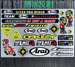 防水反射 ステッカー　/ バイクステッカー 　アライ　ヘルメットステッカー / デカール MotoGP　ARAI OAKLEY