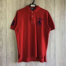 SC6-459★90's ビンテージ★レアロゴ【Polo by Ralph Lauren ポロラルフローレン】NYCモデル 半袖 ポロシャツ【メンズ M】赤 古着 ゴルフ_画像3