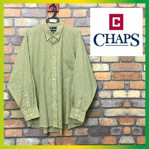 ME9-608◆BIGサイズ◆USA古着◆イエロー系【CHAPS チャップス】コットンポリ 防シワ ボタンダウン チェックシャツ【メンズ XL】長袖 薄手