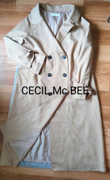 レディースコート CECIL Mc BEE トレンチコート スプリングコート ベージュ Mサイズ ロング チェックアウター