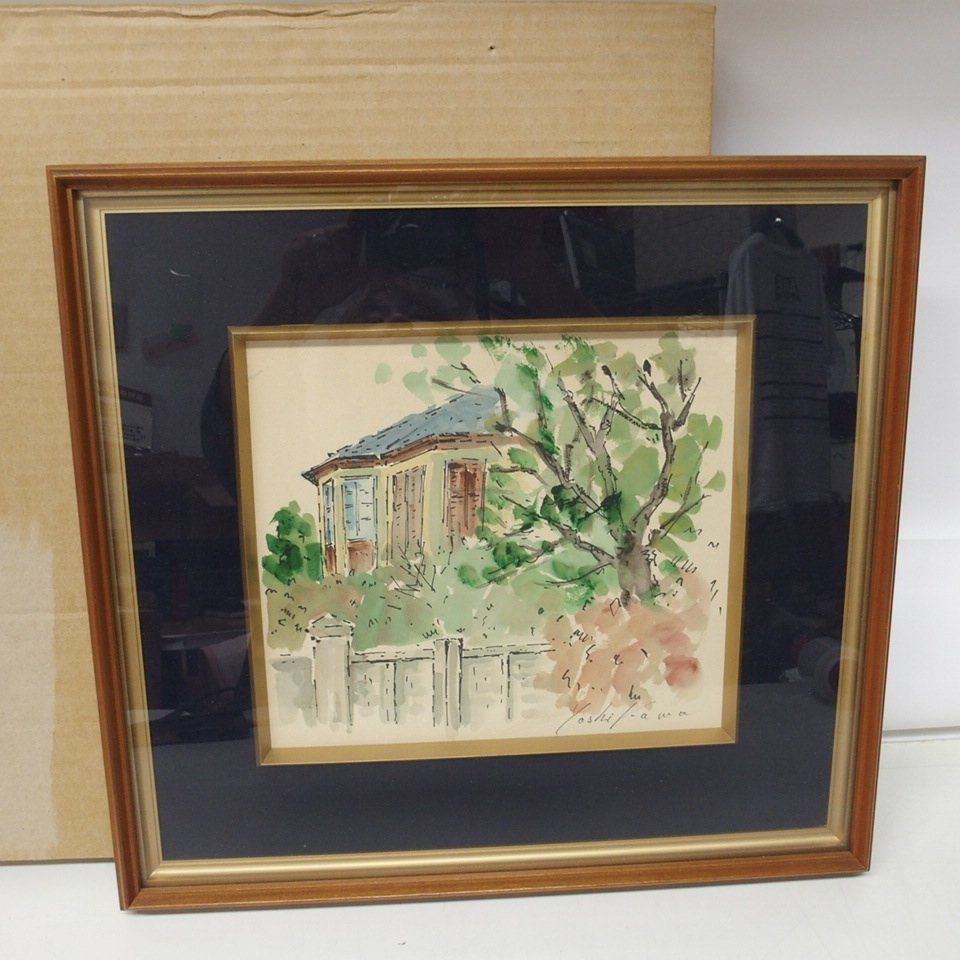 m001 J Aquarellmalerei Yasuo Yoshikawa Overline House Kitano Town 2 Signiertes farbiges Papier gerahmt Shinsaku, Malerei, Aquarell, Natur, Landschaftsmalerei