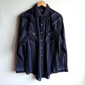 B17◆PLAINE WESTERNWEAR 長袖 ウエスタンシャツ sizeM ストライプ柄 黒ベース 中古 USED 古着