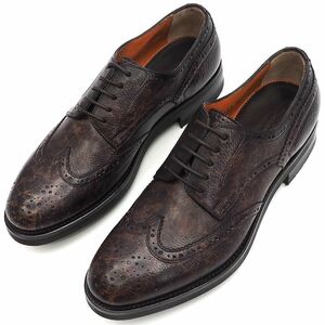 J0431S 新品 Santoni/ウィングチップ レザーシューズ 【サイズ：UK7】 ダークブラウン 11168 GOODYEAR 革靴 サントーニ