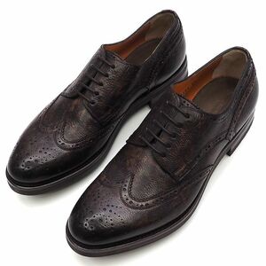 J0421S 新品 Santoni/ウィングチップ レザーシューズ 【サイズ：UK7.5】 ダークブラウン 11168 GOODYEAR 革靴 サントーニ 