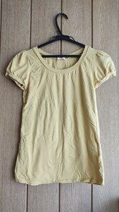 中古 半袖Tシャツ パフ袖 黄金トパーズ M バスト80-83 ウエスト 60-65 ヒップ 88-91 身長 158-162 綿95％ ポリウレタン 5％