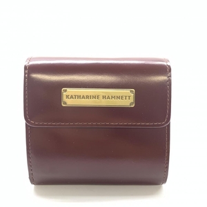 KATHARINE HAMNETT キャサリン ハムネット 三つ折り財布 ワインレッド系 ゴールド ボタン開閉 ユニセックス 管理HS29648