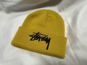 STUSSY ステューシー ロゴ ニットキャップ マスタード系カラー USA製 ジャック 美品 ニット帽 イエロー系 Big Stock Cuff 132985 メンズ用