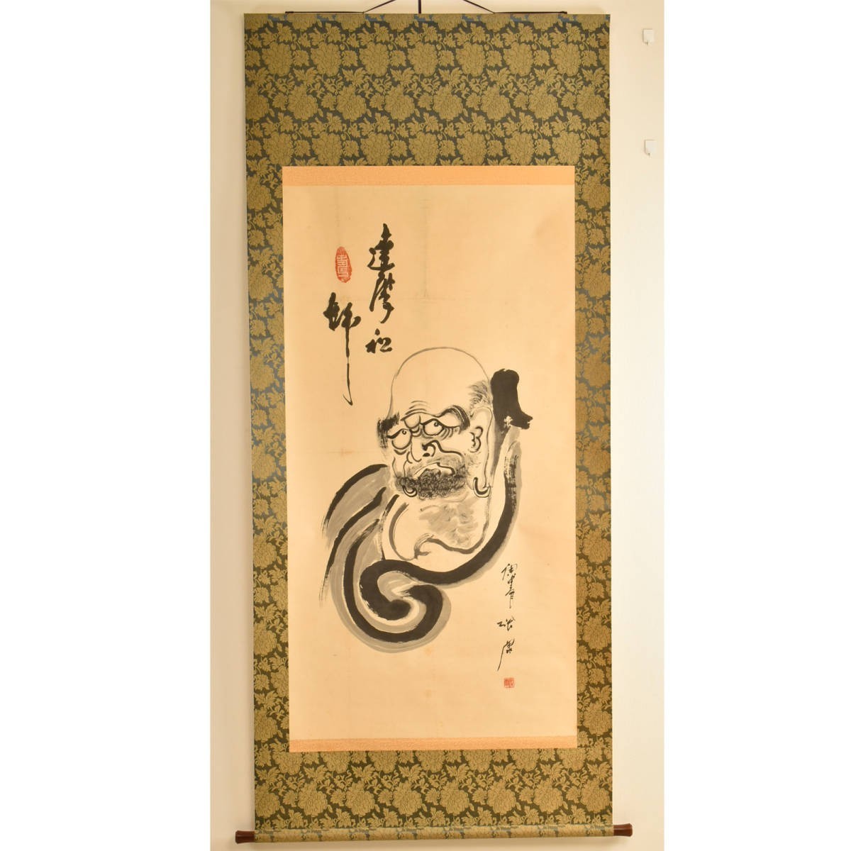 C10325 Bodhidharma-Tuschemalerei-Hängerolle (garantiert authentisch), Kunstwerk, Malerei, Tuschemalerei