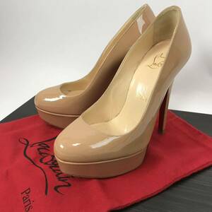 c231 Christian Louboutin ルブタン エナメル パンプス パテント レザー ピンヒール ベージュ 34.5 ハイヒール フォーマル イタリア製 正規