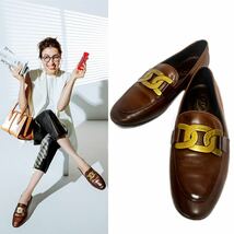 c248 TOD'S トッズ ケイト レザー ローファー 革靴 シューズ ブラウン 34.5 パンプス レディース 正規品_画像1