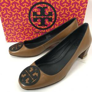 c259 未使用 定価4万円 TORYBURCH 2013 トリーバーチ レザー パンプス ブラウン ブラック 6.5M チャンキーヒール 革靴 ローファー 正規品