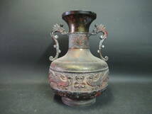 【広吉堂】　アンティーク　花器　　花瓶　銅器　青銅　合金　時代物_画像1