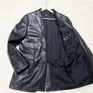 【希少ビッグサイズ】HUGO BOSS ラムレザージャケットヒューゴボス テーラード メンズ 黒 ブラック サイズ50 XL位 羊革