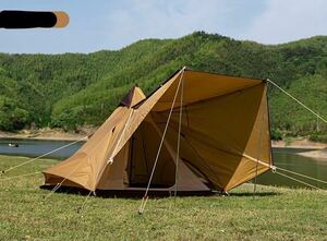 キャンプ用 超高品質 ブラック ピラミッドテント ワンポールテント タープ付 8.5㎏ 150D UPF50+設営簡単 キャンプ アウトドア3.05x2.55x2m