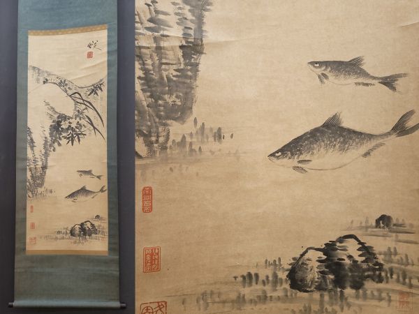 古びた蔵 中国書画 清代画家『八大山人 花鳥図 肉筆紙本』真作 掛け軸