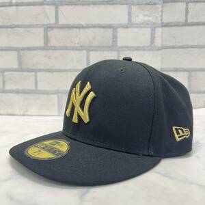 未使用 ニューエラ キャップ ニューヨークヤンキース 帽子 金ロゴ 黒 ブラック 7 5/8 メンズ 59FIFTY メジャーリーグ NEW ERA
