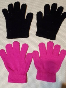  Kids gloves black pink 2 sheets protection against cold child care . kindergarten elementary school lower classes [ secondhand goods ]