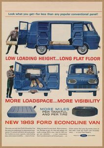 Ford ECONOLINE VAN レトロミニポスター B5サイズ 複製広告 ◆ アメ車 フォード エコノライン USAD5-227