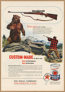 テキサコ クマ撃ち レトロミニポスター B5サイズ 複製広告 ◆ TEXACO ガソリン カスタムメイド 熊 USAD5-314