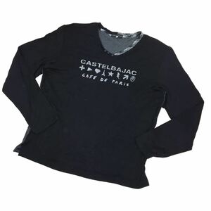 ND142 CASTELBAJAC カステルバジャック 長袖 ロングTシャツ ロンT トップス プルオーバー Vネック テンセル89%他 ブラック メンズ 50