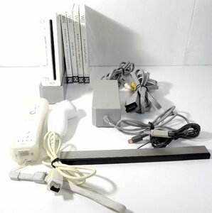 【中古】任天堂 Nintendo Wii ホワイト 箱あり リモコンジャケット付き マリオ ソフト4点セット