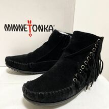 和72★箱付き MINNETONKA ミネトンカ フリンジ ショートブーツ サイドジップ シューズ 6.5 23.5 レディース ブラック WILLOW BOOT_画像1