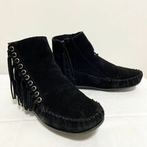 和72★箱付き MINNETONKA ミネトンカ フリンジ ショートブーツ サイドジップ シューズ 6.5 23.5 レディース ブラック WILLOW BOOT_画像2