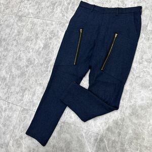 S @ 日本製 '履き心地抜群'『SOE ソーイ』高品質 WOOL 裾ZIP テーパード パンツ size0 レディース 婦人服 ボトムス 人気モデル 青系 BLUE