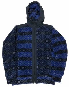 9043《DESCENTE デサント》ネイティブ柄 フルジップ ボア フリース パーカー ジャケット ブラック×ブルー×グレー L