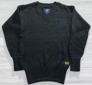 4379《G-STAR RAW ジースター ロウ》ロゴ刺繍 Vネック ニット セーター ブラック S