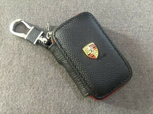  Porsche PORSCHE key case smart key round fastener light weight black shrink leather key case key storage 