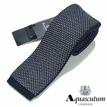 【新品】定価1.98万 アクアスキュータム Aquascutum《上質イタリア製》バーズアイ シルク ニットタイ ネクタイ 紺ネイビー_画像1