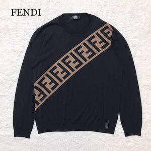 未使用級 19AW FENDI ダブルFモチーフ ズッカ柄 ロゴセーター 54 ズッカ　ニット