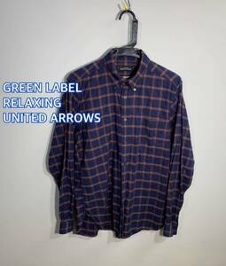 ■GREEN LABEL RELAXINGUNITED ARROWS グリーンラベル　ユナイテッドアローズ　チェックBD長袖シャツ:L☆BH-906