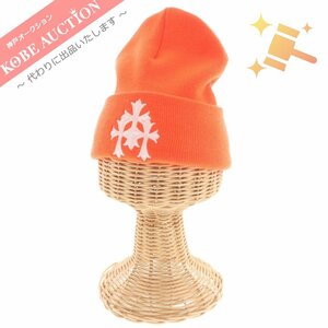 ■ クロムハーツ トリプルクロス ビーニー ニット帽 ロゴ 刺繍 メンズ レディース オレンジ