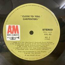 g63■【国内盤/LP】Carpenters カーペンターズ / Close To You 愛のプレリュード ● A&M Records / AML-80 / ソフトロック 231026_画像7