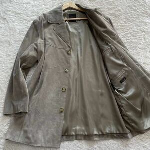 【REILLY OLMES/rogue LEATHER】希少 美品◎ヴィンテージ 本革 スエードレザー カーキグレー ミドルコート ジャケット 裏地光沢カーキ XL位