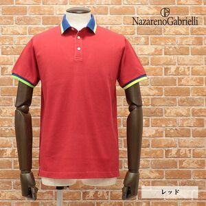 【新品・ M・イタリア製】ナザレノガブリエリ・綿100％　 台襟付き半袖ポロシャツ