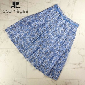  beautiful goods Courreges Courreges floral print reverse pleat flair skirt knees height lining equipped lady's bottoms light blue light blue size 38*JC323